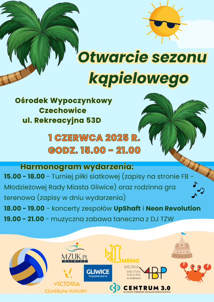 Plakat promujący otwarcie sezonu kąpielowego w OW Czechowice 